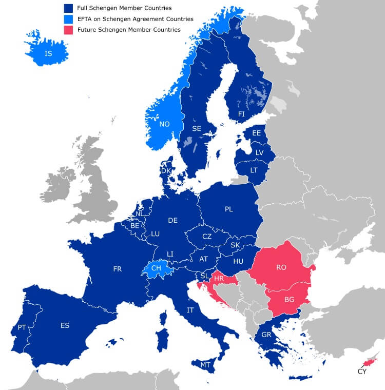 Countries that will require ETIAS are those currently in the Schengen Zone.